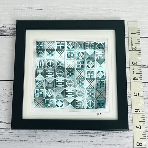 Cidstitches Geometric Squares Back Stitch Finished Wood Frame 7" Wall Desk Art - Picture 7 of 7