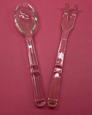 Vintage Pressed Glass Salad Fork and Spoon 10'' EUC