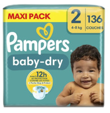 MAXI Pack 136 Couches PAMPERS Baby-Dry TAILLE 2 = 4 à 8 KG Pack Lot Changes Bébé