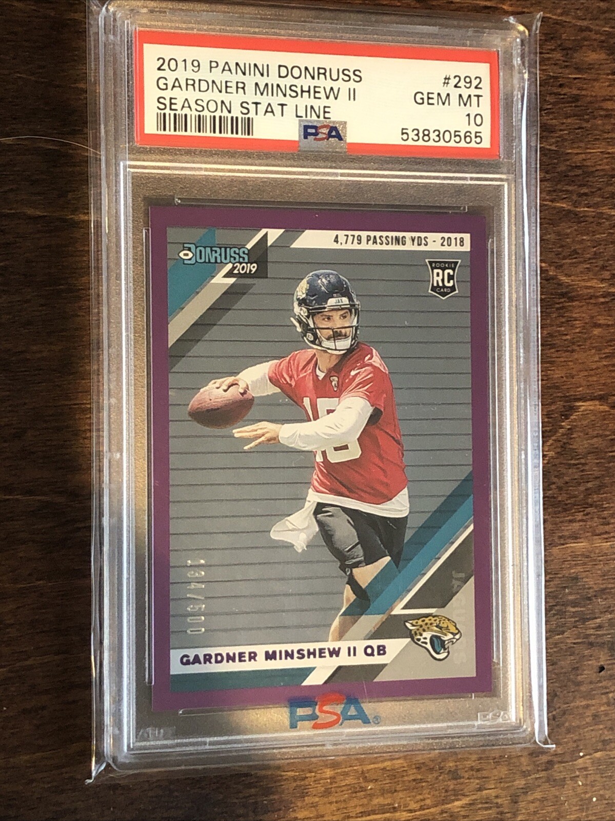 2019 Panini Donruss Gardner Minshew Purple Stat Line Rated Rookie /500 PSA 10