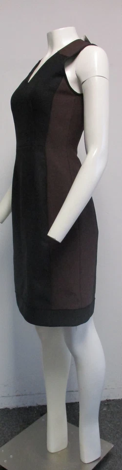 Vestido Vaina REED KRAKOFF Borgoña/Negro Bloque de Color Cuello en V Lana y Seda Talla 0 Foto 3 de 4