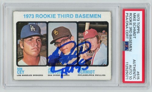 Mike Schmidt "HOF 95" Signed 1973 Topps ROOKIE Baseball Card #615 PSA AUTO 10