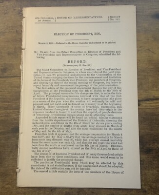 Antique 1892 Government Report Election of President Amendments to Constitution