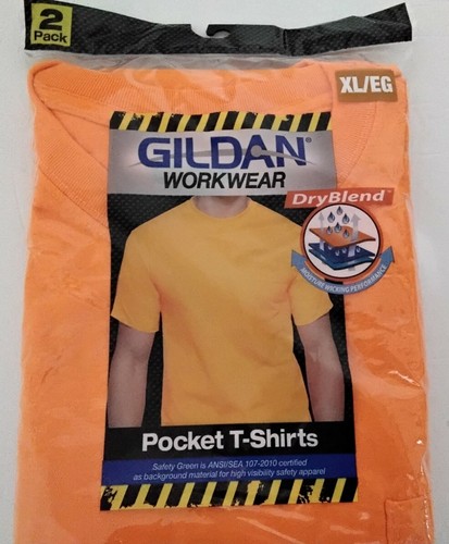 New Orange 2-pk Gildan Workwear Size XL Pocket Tee Shirts Cotton/poly - Picture 2 of 5