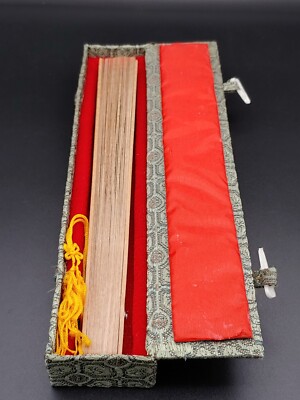 高档檀香木雕礼品扇仕女宫乐图锦盒Antique Chinese Sandalwood Hand