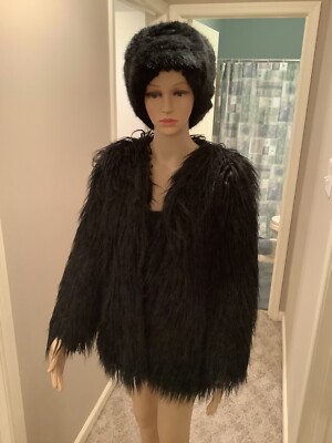 ASOS PETITE BLACK SHAGGY FAUX FUR GLAM FURRY RAVE JACKET SIZE 4 | eBay