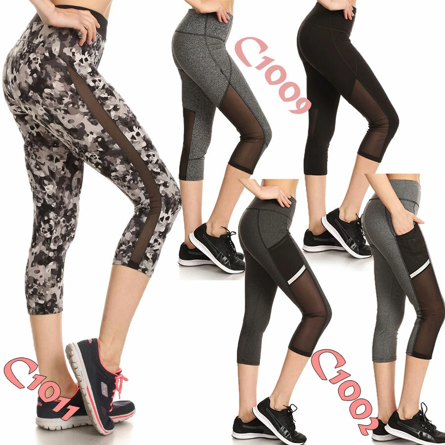 Women's Capri Yoga Pants Workout Gym Fitness Sports Mesh Capri Leggings