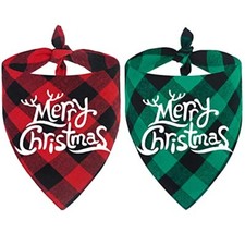 2 Pack Dog Bandana Christmas Classic Buffalo Plaid Pets Large Red and Green