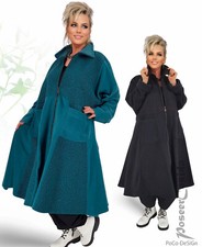 LAGENLOOK Boucle Glocken Mantel petrol / schwarz 48 50 52 54 56 58 XL-XXL-XXXL