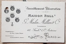 ROLL G. Malin Milland Co. Home FURNITURE-DECORATION Business Card Paris