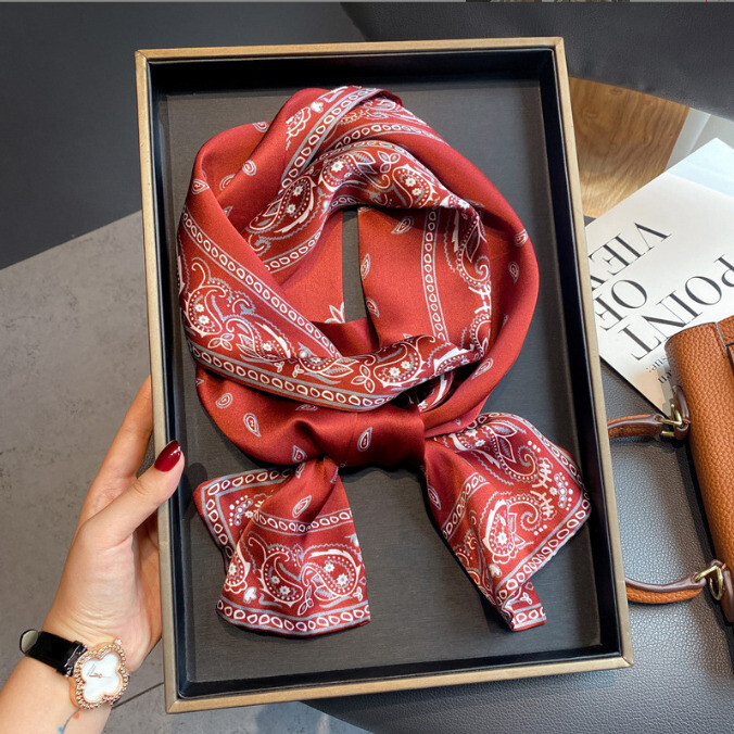 100% Mulberry Silk Scarf 150x15cm Double-Sided Print Women's Long Scarf CHA4