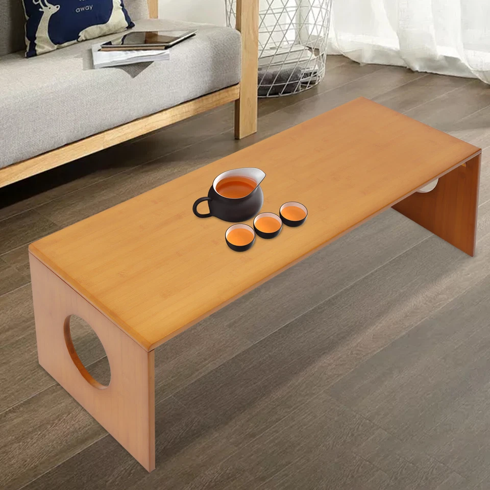 Mesa de centro plegable mesa de centro baja plegable mesa de piso de bambú escritorio para cama Foto 3 de 4