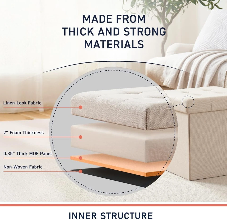 15 Inch Folding Storage Ottoman, Square Small Storage Foot Rest Stool, Bedroom B - Image 3 of 4