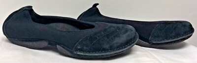 MERRELL DUET NOTE WOMENS BLACK BALLET FLATS CASUAL SHOES SUEDE & STRETCH SZ 8