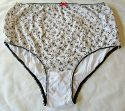 Schwarz weiß Voll Slip Schlüpfer mit Blumenmotiv Muster UK 22/24 100% Baumwolle C2
