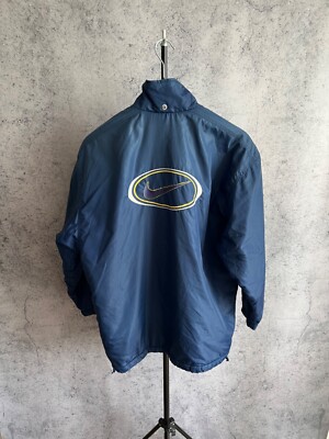 NIKE Vintage Jacket 1990s Big Swoosh Y2K Size Medium Nylon Blue Casual