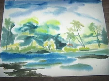 Original Watercolor By Peg Humphreys, Windy Tropics 12"x 16"