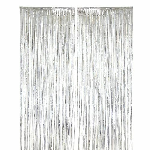 Black Foil Fringe Curtain, Tinsel Metallic Curtains Photo Backdrop