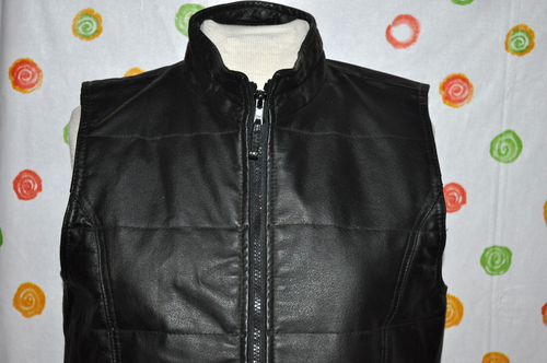 BLACK LEATHER COMINT ZIP UP motorcycle trucker WOMEN`S MEDIUM M VEST EUC - Picture 2 of 6