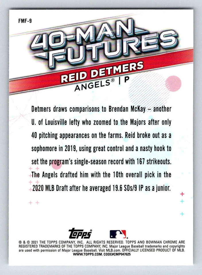 2021 Bowman Chrome 40-Man Futures #FMF9 Reid Detmers (ref 189551) - Image 2 of 2