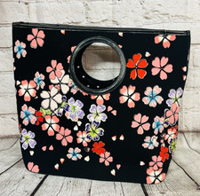 Floral printed black tote bag- New