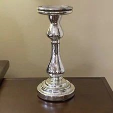 Hudson 43 Silver Tone Candlestick 12.75" Faux Mercury Glass Metal Top Made India