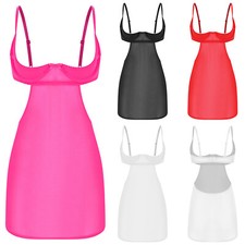 Women's Sheer Mesh Mini Dress Backless Bodycon 1/4 Cup Lingerie Dress Nightwear