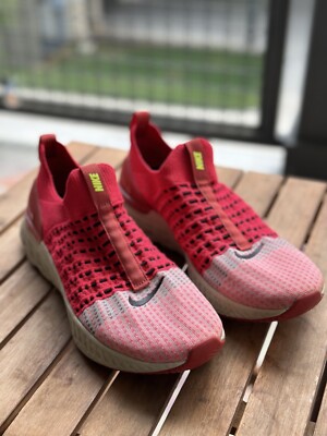 Nike shoes men React Phantom Run Flyknit 2 Siren Red size 9.5 slip on nolaces