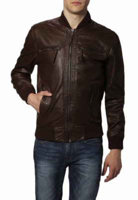 Men's Slim Genuine Lambskin Real Leather Jacket Brown Biker Plain Basics Jacket