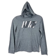 Nike Hoodie Youth Medium Grey Spellout Logo Pullover Long Sleeve Tee Casual Kids
