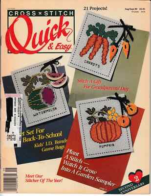 Cross Stitch Quick & Easy Magazine AUG SEPT 1990 BACK TO SCHOOL FREE US SHIP