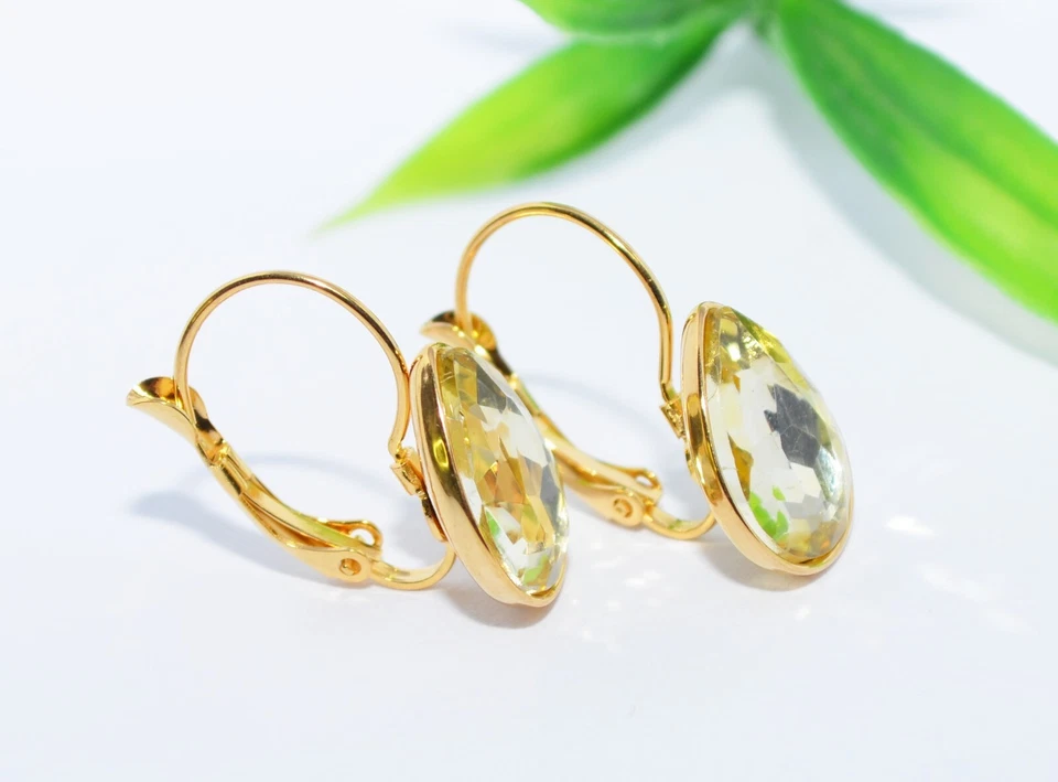 SET EDELSTAHL KRISTALL Tropfen Brisur Ohrhänger Ohrringe gold Glas Halskette - Bild 3 von 4