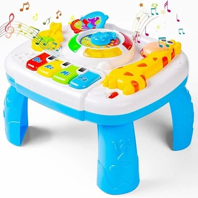 LEOM 2 In 1 Kids Musical Table Toys Baby Musical Piano Safari Activity Gym Table