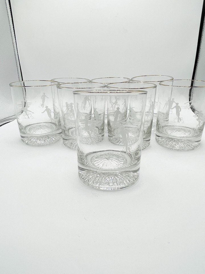 8 Vintage 1988 Calgary Winter Olympics Sports Etched Lowball Drinking