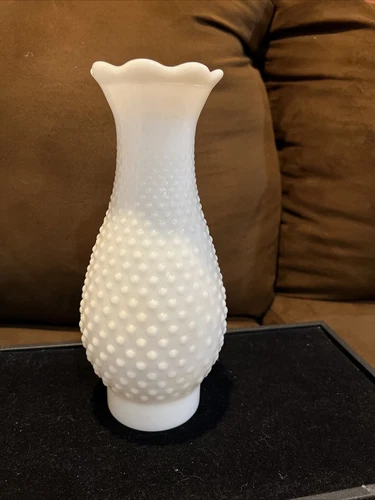 Vintage White Hobnail Milk Glass Oil Lamp Globe 10 inch