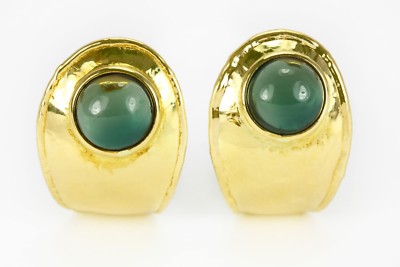 Tourmaline Cabochon Cut Half Hoop Earrings Yellow Gold 18K