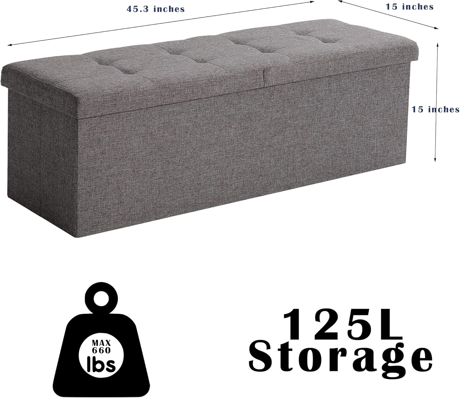 45.3 Inches Storage Ottoman Bench Foldable Seat Footrest Shoe Bench End of Bed S