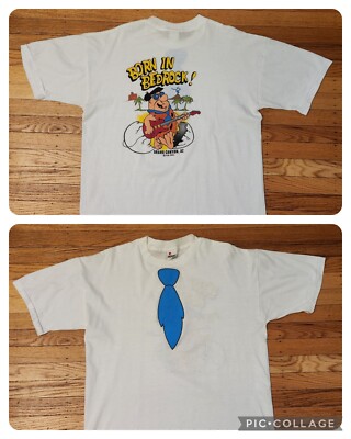 Vintage 90s Fred Flintstone Born In Bedrock Single Stitch T-Shirt L Flintstones 