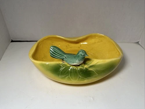 MCM Vintage McCoy Yellow Bowl / Planter With Green Bird