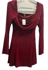 Windsor Burgundy Cowl Neck Long Sleeve Body on Mini Dress Women’s Size L NWT