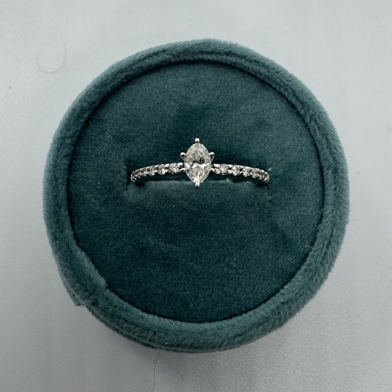 14K White Gold Marquise White Diamond Prong Engagement Ring, Size 7 3/8ctw