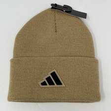 Adidas Mens Postseason Fold Beanie Winter Hat Cap Toboggan Beige w/ Black Logo