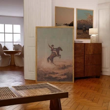 Vintage Bucking Bronco Print Western Oil Painting Rustic Western Cowboy Poster