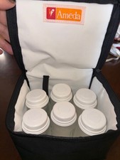 Ameda Cool and Carry Milk Bottle Bag 6 Storage Bottles 4 ounces with Lids