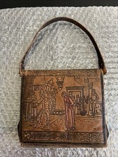 Vintage Tooled Leather Handbag With Scene