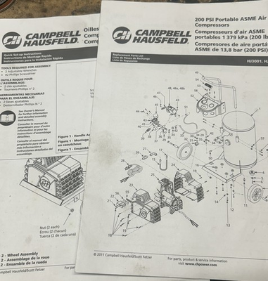 #ad Campbell Hausfeld Air Compressor HJ3001HJ3002 Owner’s Manual With Parts Diagram $10.99