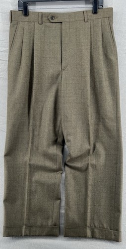 VTG Burberrys Trousers 34x30 100% Pure Wool Pleated Pants Olive Taupe Mens
