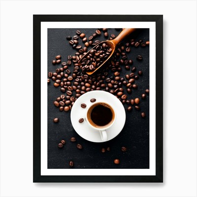 Kaffeebohnen auf schwarzem Hintergrund gerahmtes Wandbild Poster Leinwanddruck Bild