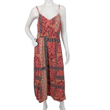 Old Navy Patchwork Midi Dress Boho Spaghetti Strap Floral Resort Art Large Tall