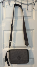 Tory Burch Woven Thea grey Shoulder Bag Tassel Logo Adjustable Strap